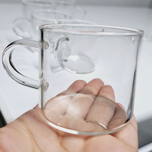 Set Of 6 Clear Drinking Glass Coffee Cup Heat Resistant Handled Expresso Tea New - Picture 1 of 9